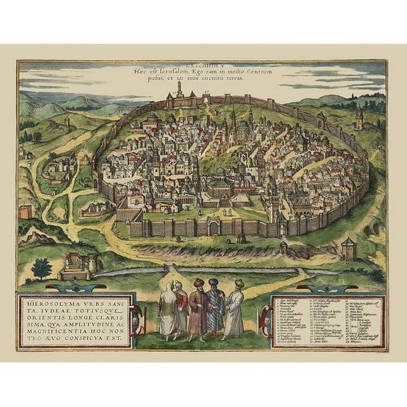 Historic Map - Jerusalem Israel Holy City - Braun 1575 - 29.38 x 23 - Vintage Wall Art