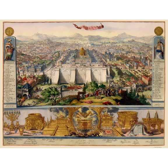 Historic Map - Jerusalem Israel Temple - D'Hooghe 1687 - Vintage Wall Art