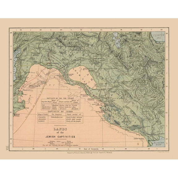 Historic Map - Jewish Captivities Lands - Case 1878 - 28.98 x 23 - Vintage Wall Art