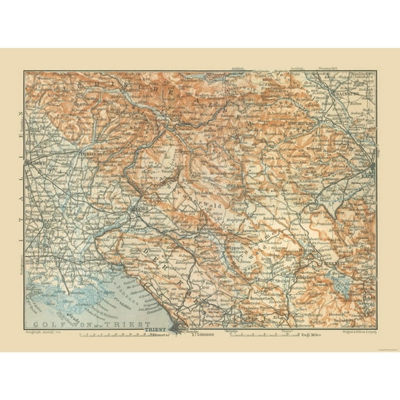 Historic Map - Julische Alpen Region Slovenia Italy - Baedeker 1910 - 30.24 x 23 - Vintage Wall Art