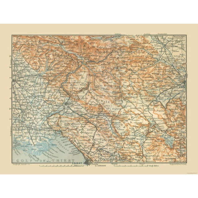 Historic Map - Julische Alpen Region Slovenia Italy - Baedeker 1910 - 30.24 x 23 - Vintage Wall Art