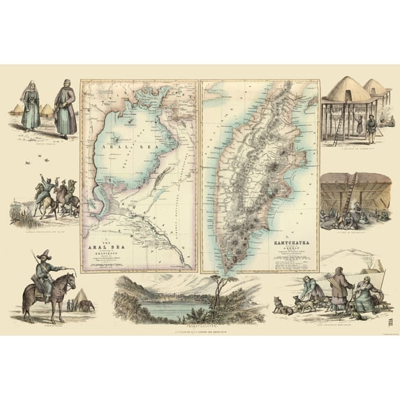 Historic Map - Kamtchatka Russia Aral Sea - Fullarton 1872 - Vintage Wall Art