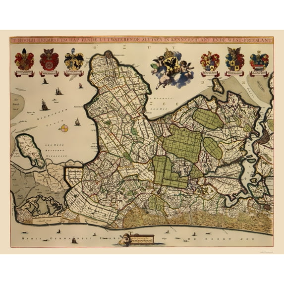 Historic Map - Kennemerland West Friesland Netherlands - Dou 1682 - Vintage Wall Art