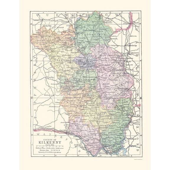 Historic Map - Kilkenny County Ireland - Bartholomew 1882 - 23 x 29.68 - Vintage Wall Art