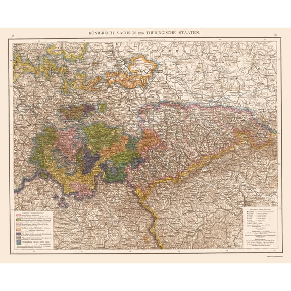 Historic Map - Kingdom Saxony Thuringia Region Germany - Velhagen 1881 - 23 x 28 - Vintage Wall Art