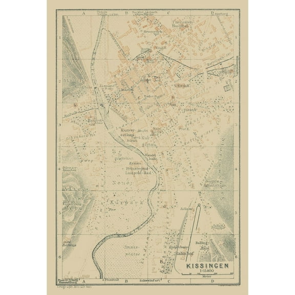 Historic Map - Kissingen Germany - Baedeker 1914 - 23 x 33.68 - Vintage Wall Art