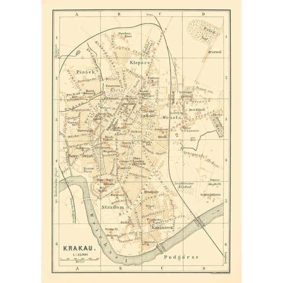 Historic Map - Krakow Poland - Baedeker 1896 - Vintage Wall Art