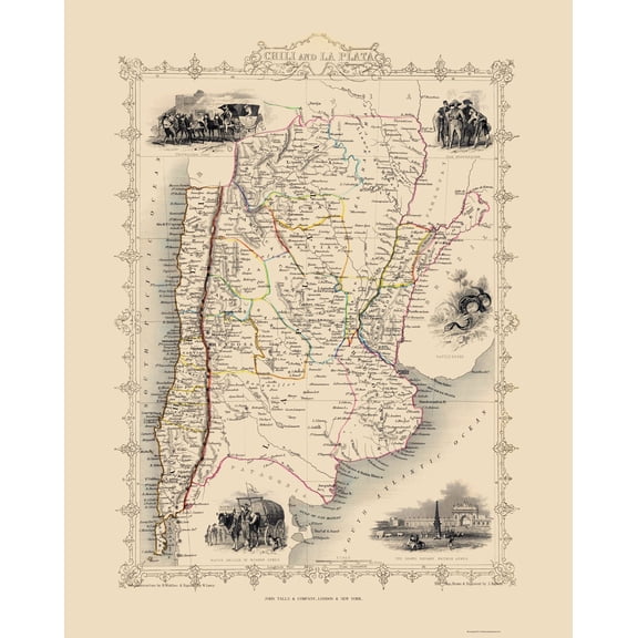 Historic Map - La Plata Argentina - Tallis 1851 - Vintage Wall Art