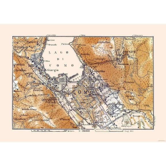 Historic Map - Lake Como Italy - Baedeker 1921 - Vintage Wall Art