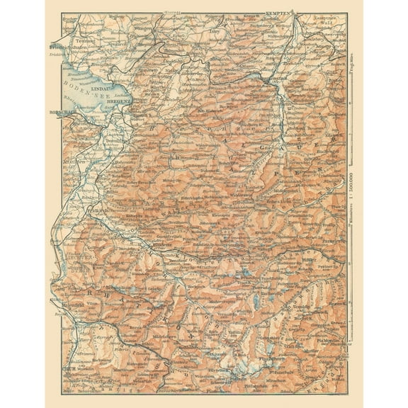 Historic Map - Lake Constance Germany - Baedeker 1896 - 23 x 29.47 - Vintage Wall Art
