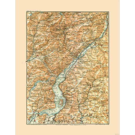 Historic Map - Lake Iseo Italy - Bertarelli 1914 - 23 x 29.67 - Vintage Wall Art