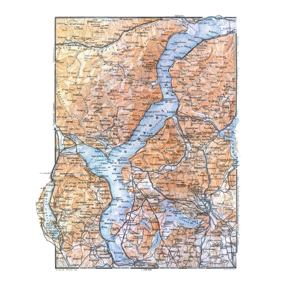 Historic Map - Lake Maggiore Italy - Baedeker 1921 - 23 x 29.43 - Vintage Wall Art