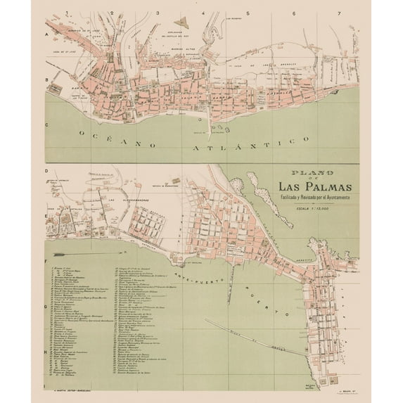 Historic Map - Las Palmas Spain - Martin 1911 - 23 x 27.23 - Vintage Wall Art