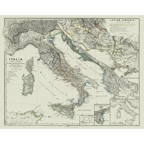 Historic Map - Latium Campania Italy - Spruner 1865 - 29.08 x 23 - Vintage Wall Art