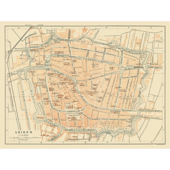 Historic Map - Leiden Netherlands - Baedeker 1910 - 30.66 x 23 - Vintage Wall Art