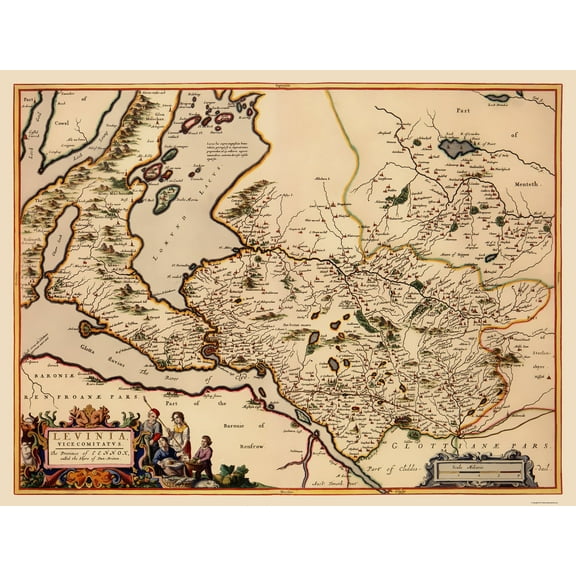 Historic Map - Lennox District Scotland - Blaeu 1654 - 23 x 30.38 - Vintage Wall Art