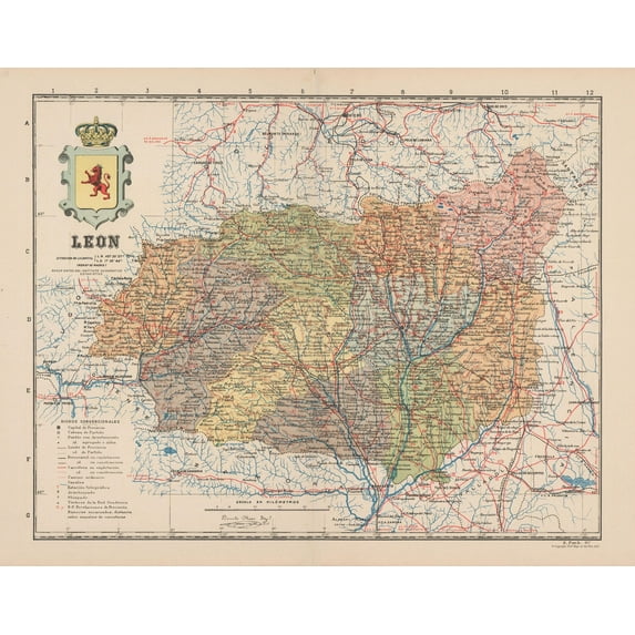 Historic Map - Leon Spain - Martin 1911 - Vintage Wall Art