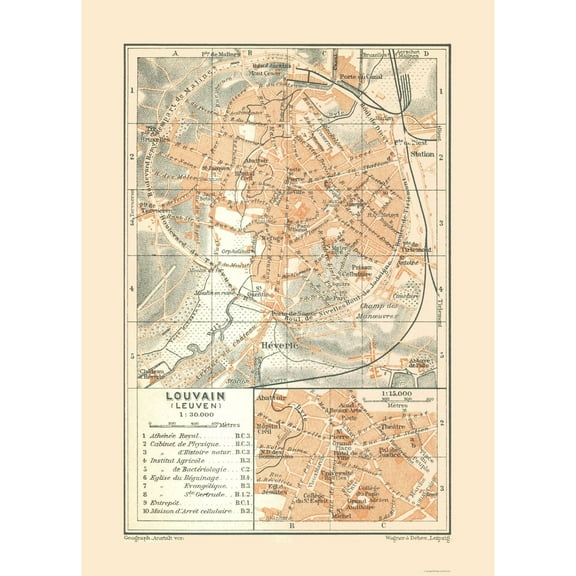 Historic Map - Leuven Belgium - Baedeker 1910 - 23 x 32.09 - Vintage Wall Art