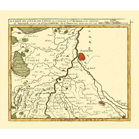 Historic Map - Liege Belgium - Robert 1748 - Vintage Wall Art