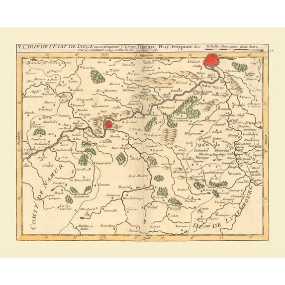 Historic Map - Liege Belgium - Robert 1748 - Vintage Wall Art