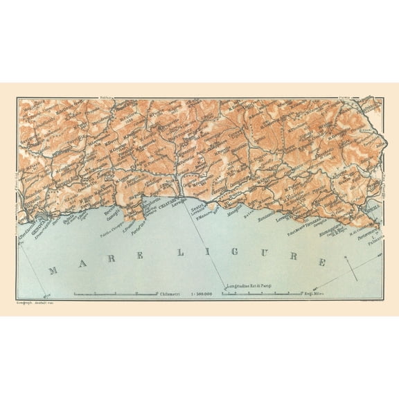 Historic Map - Ligurian Sea Genova La Spezia Italy - Bertarelli 1914 - 39.26 x 23 - Vintage Wall Art