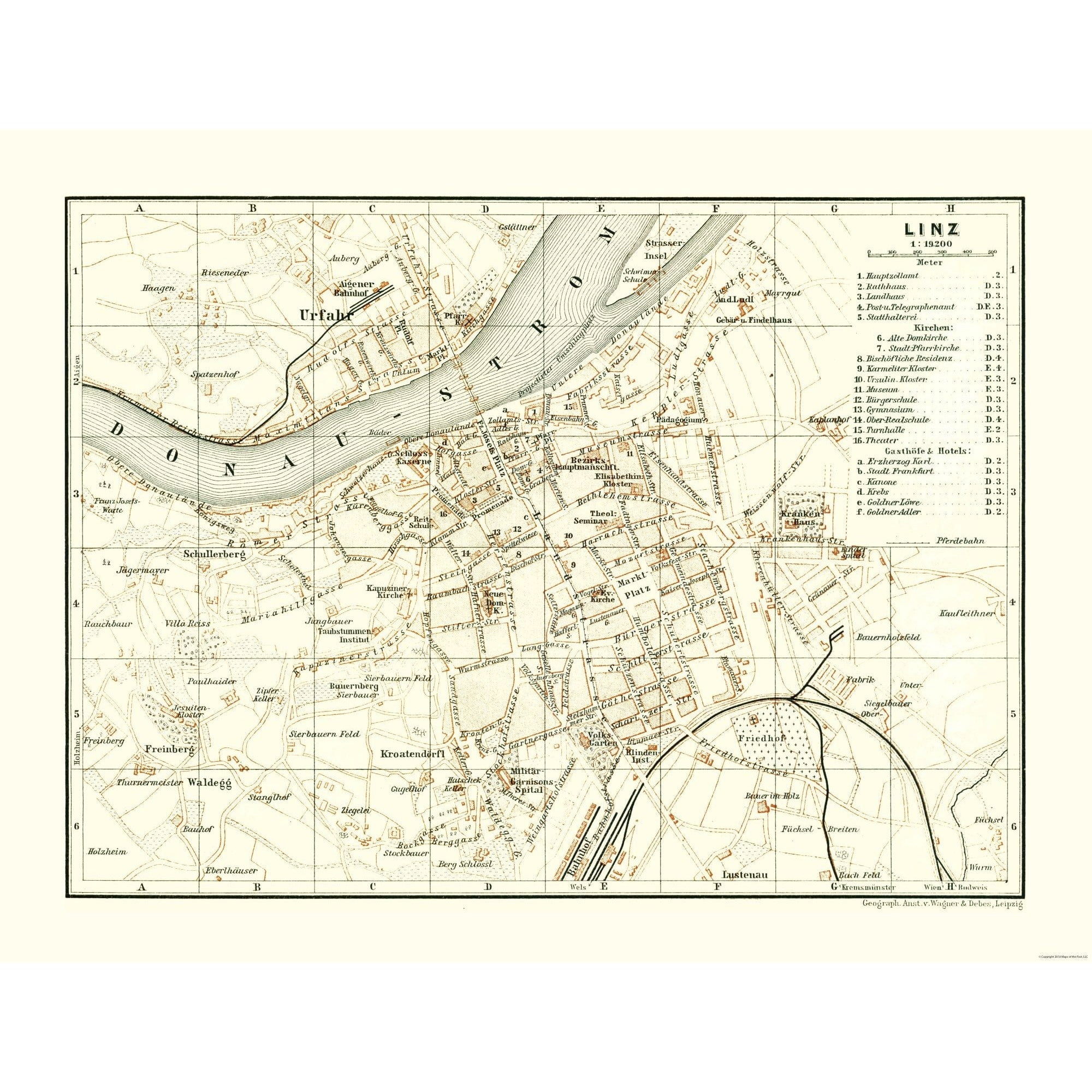 Codc Linz Map Historic Map - Linz Austria - Baedeker 1896 - Vintage Wall Art ...