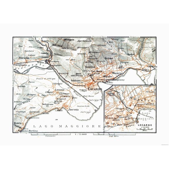 Historic Map - Locarno Switzerland - Baedeker 1921 - 31.85 x 23 - Vintage Wall Art
