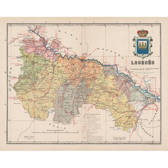 Historic Map - Logrono Spain - Martin 1911 - 28.81 x 23 - Vintage Wall Art