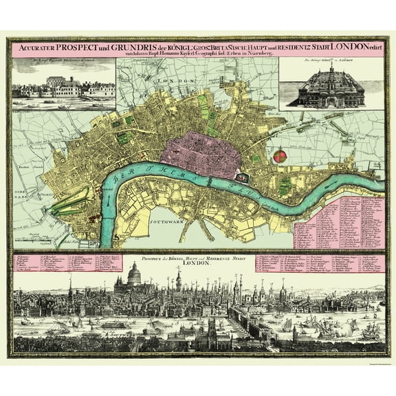 Historic Map - London England Royal British Majority - Visscher 1705