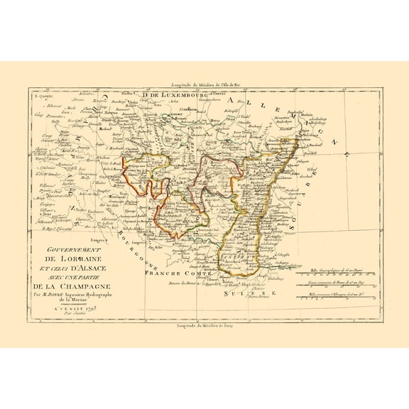 Historic Map - Lorraine Alsace Champagne France - Santini 1794 - Vintage Wall Art