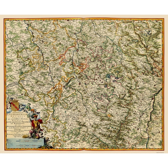 Historic Map - Lorraine Region France - Visscher 1681 - Vintage Wall Art