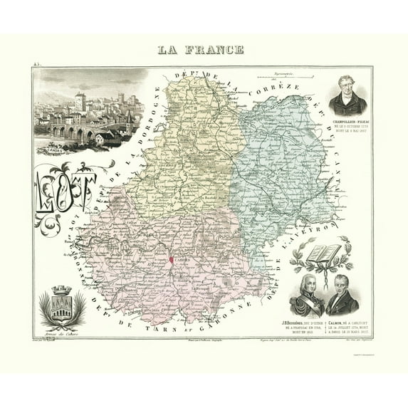 Historic Map - Lot Department France - Migeon 1869 - 23 x 27.57 - Vintage Wall Art