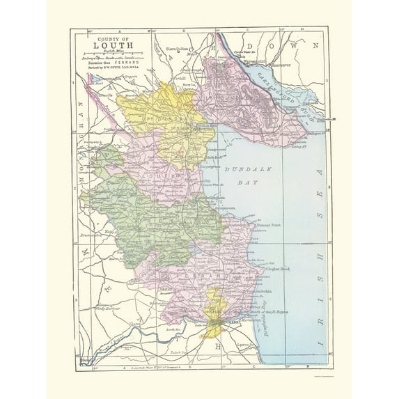 Historic Map - Louth County Ireland - Bartholomew 1882 - 23 x 30.05 - Vintage Wall Art
