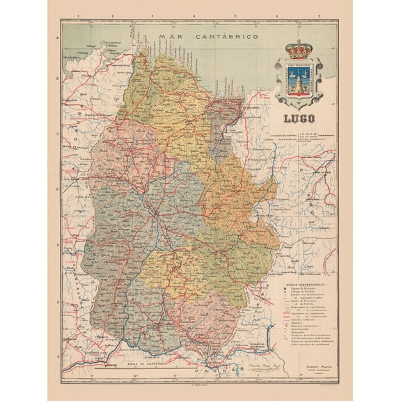 Historic Map - Lugo Spain - Martin 1911 - Vintage Wall Art