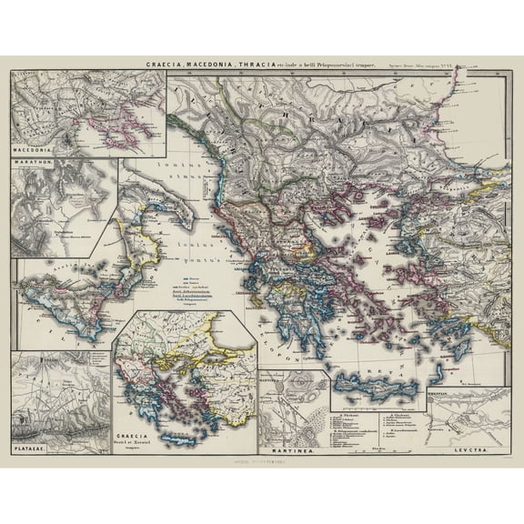 Historic Map - Macedonia Thrace Greece - Spruner 1865 - Vintage Wall Art