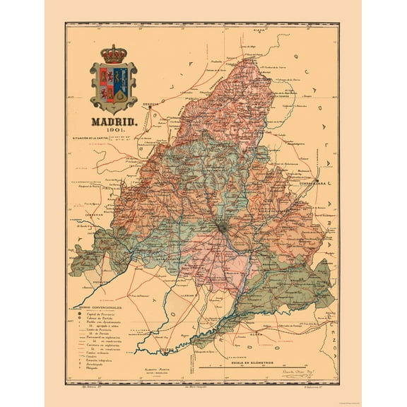 Historic Map - Madrid Spain - Martine 1904 - 23 x 29.45 - Vintage Wall Art