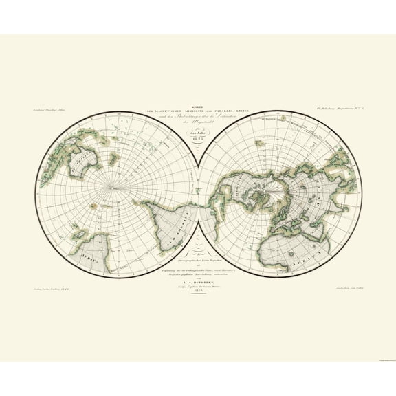 Historic Map - Magnetic Meridians Parallel Circuits - Duperrey 1836 - 27.80 x 23 - Vintage Wall Art