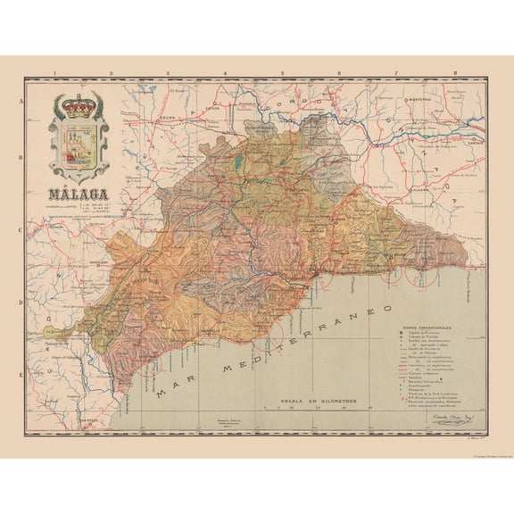 Historic Map - Malaga Spain - Martin 1911 - 29.28 x 23 - Vintage Wall Art