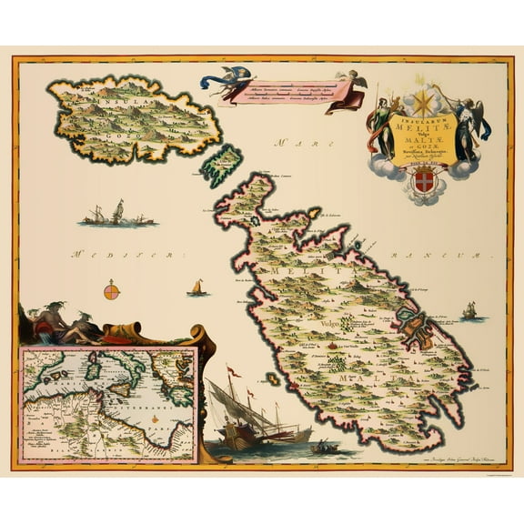 Historic Map - Malta - Visscher 1681 - 23 x 27.88 - Vintage Wall Art