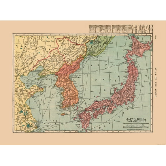 Historic Map - Manchuria Korea Japan China - Hammond 1910 - 30.54 x 23 - Vintage Wall Art