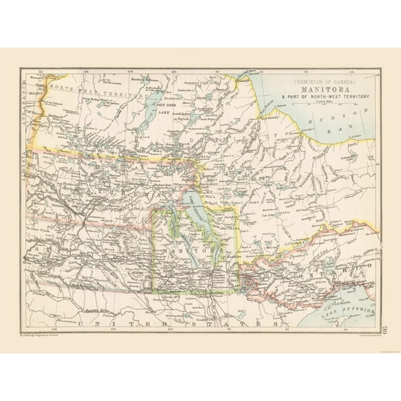 Historic Map - Manitoba Canada - Bartholomew 1892 - Vintage Wall Art
