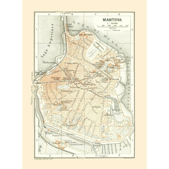 Historic Map - Mantova Italy - Bertarelli 1914 - 23 x 31.24 - Vintage Wall Art