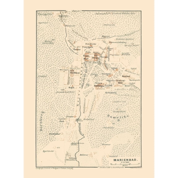 Historic Map - Marianske Lazne Czech Republic - Baedeker 1896 - Vintage Wall Art