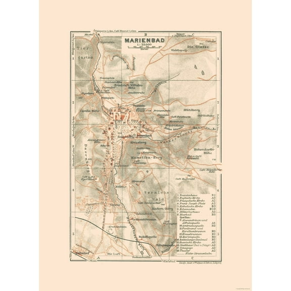 Historic Map - Marianske Lazne Czech Republic - Baedeker 1910 - 23 x 31.45 - Vintage Wall Art