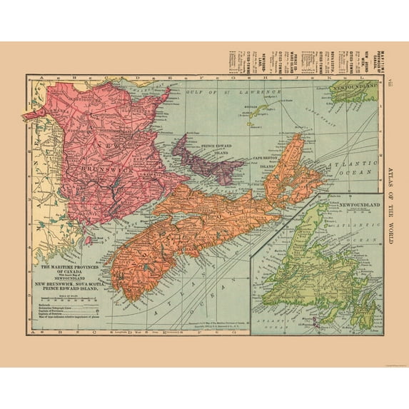 Historic Map - Maritime Provinces Canada - Hammond 1910 - 28.80 x 23 - Vintage Wall Art