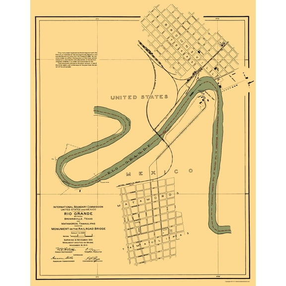 Historic Map - Matamoros Mexico Rio Grande Border - Peters 1910 - Vintage Wall Art