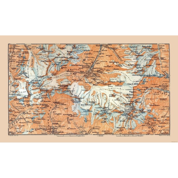 Historic Map - Matterhorn Switzerland - Baedeker 1921 - Vintage Wall Art