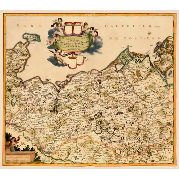 Historic Map - Mecklenburg Region Germany - De Wit 1688 - 23 x 25.97 - Vintage Wall Art