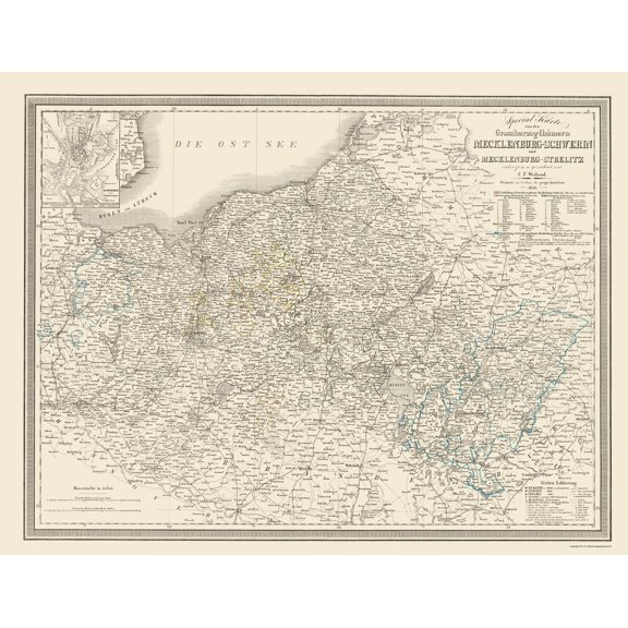 Historic Map - Mecklenburg Schwerin Strelitz Germany - Weiland 1856 - 23 x 29.89 - Vintage Wall Art