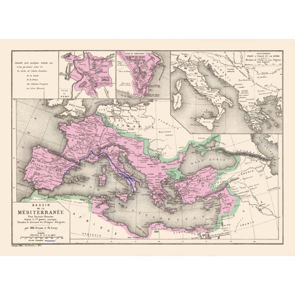 Historic Map - Mediterranean Basin - Drioux 1882 - Vintage Wall Art